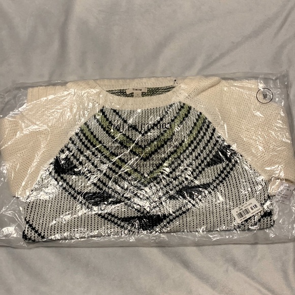 TIMING raglan aztec western sweater ivory green black knit crewneck - Picture 1 of 3
